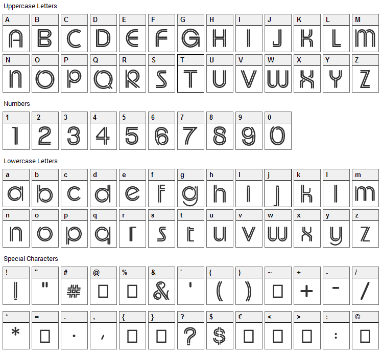 UptightC Font Character Map