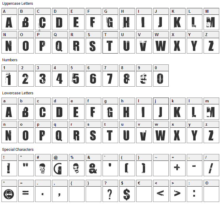 Uptown Font Character Map