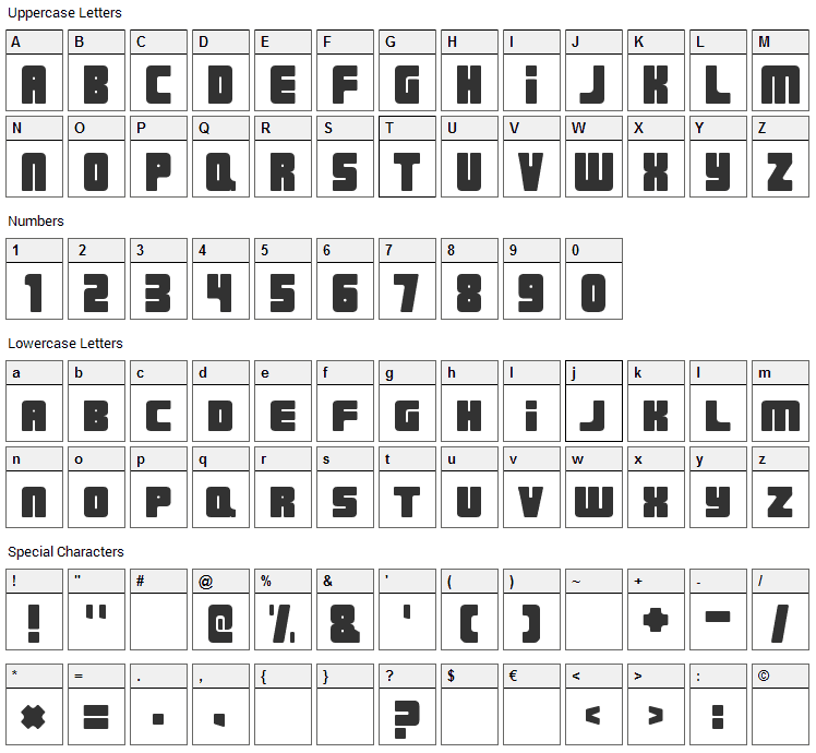 Urban Constructed Font Character Map