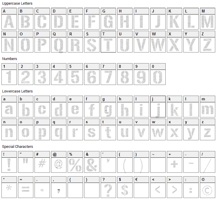 Urban Font Character Map