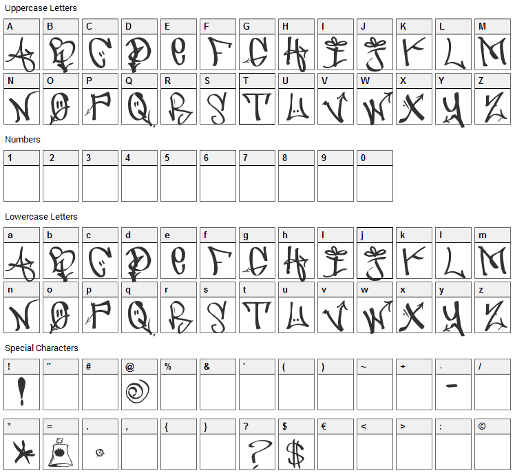 Urban Hook-Upz Font Character Map