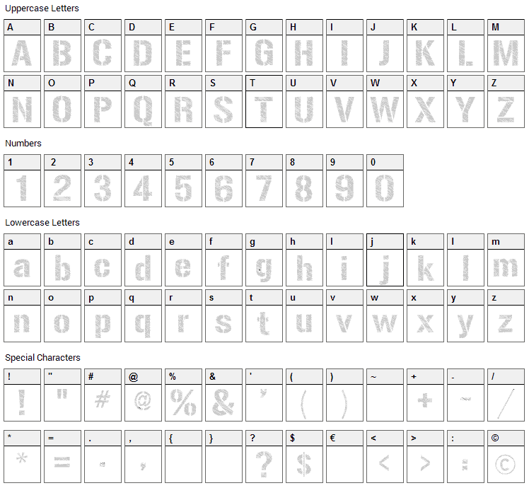 Urban Sketch Font Character Map