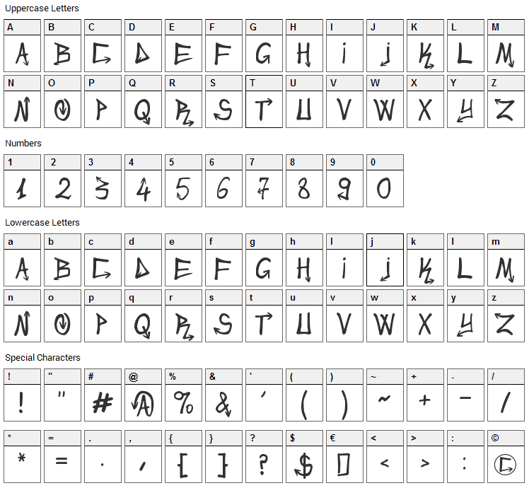 Urban&Slick Font Character Map