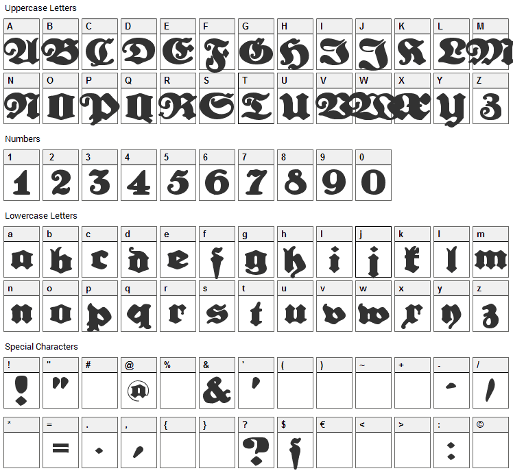 Urdeutsch Font Character Map
