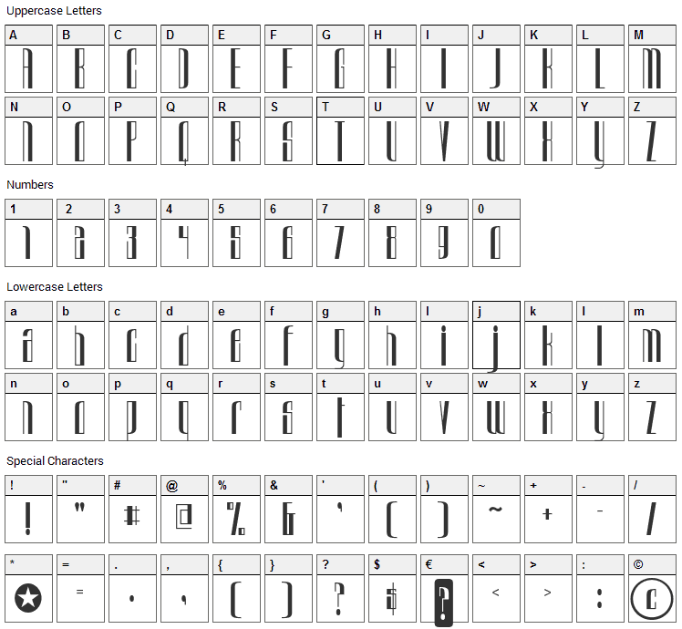 Urkelian Font Character Map