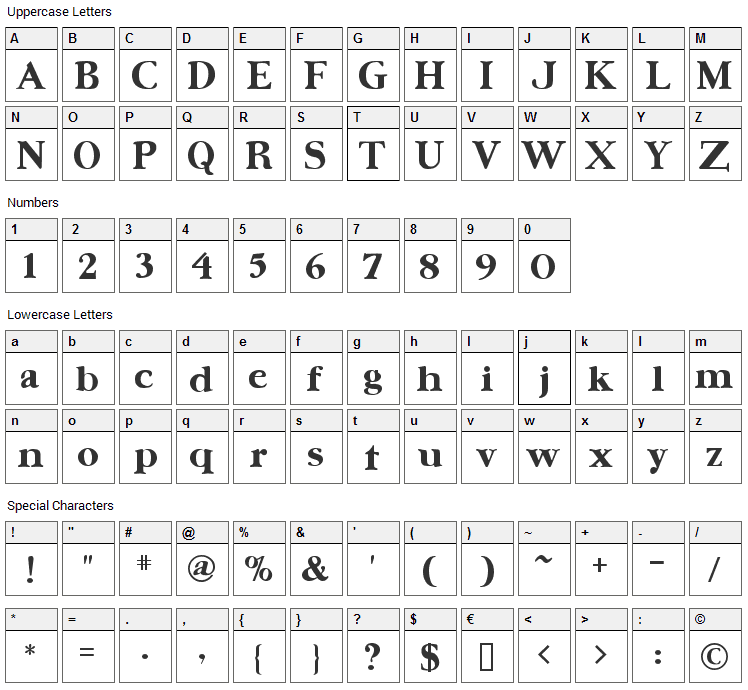 Ursa Serif Font Character Map