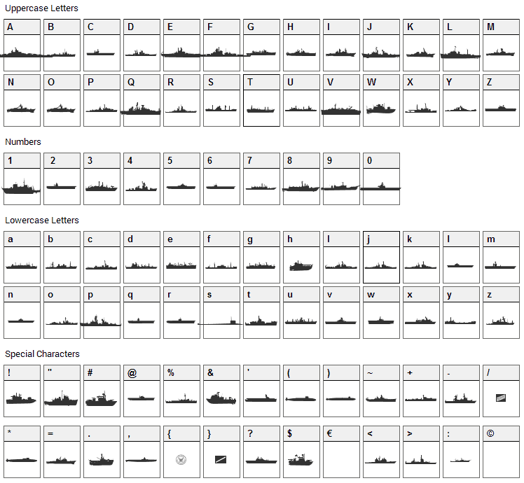 US Navy Font Character Map