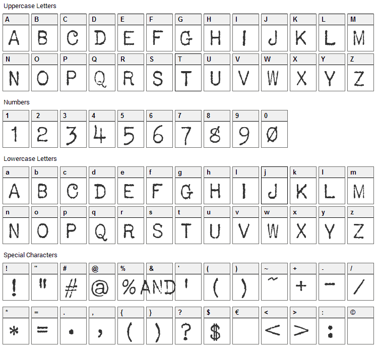 USIS 1949 Font Character Map