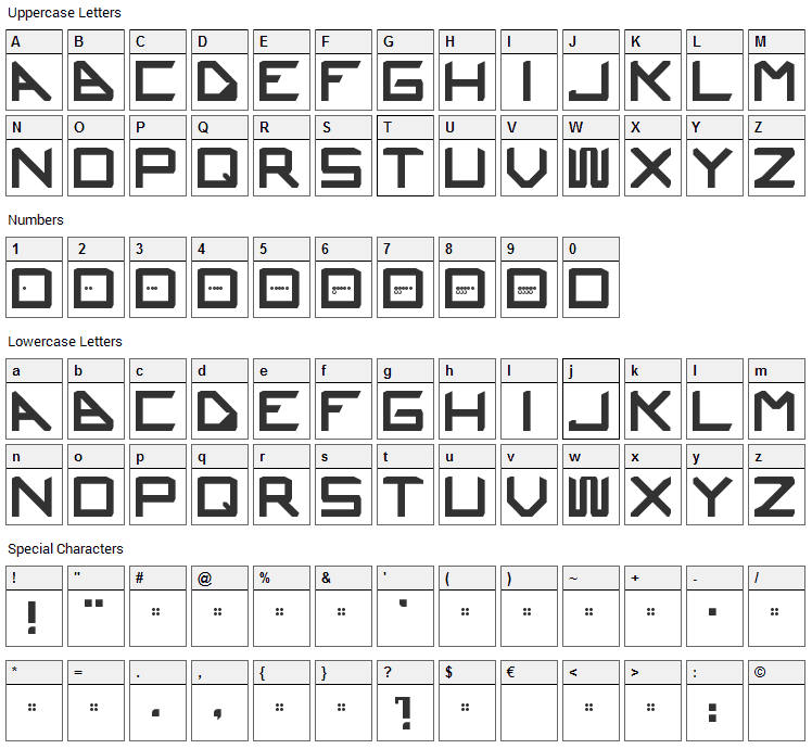 Ustura Font Character Map