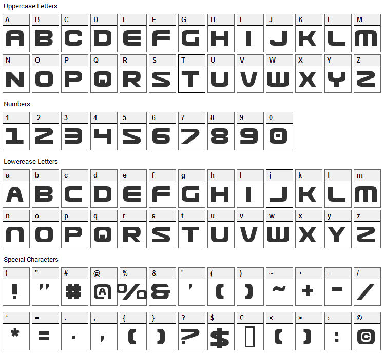 Usuzi Font Character Map