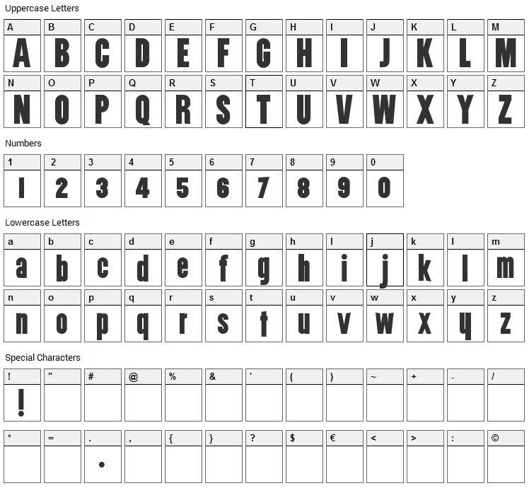 Utility Font Character Map