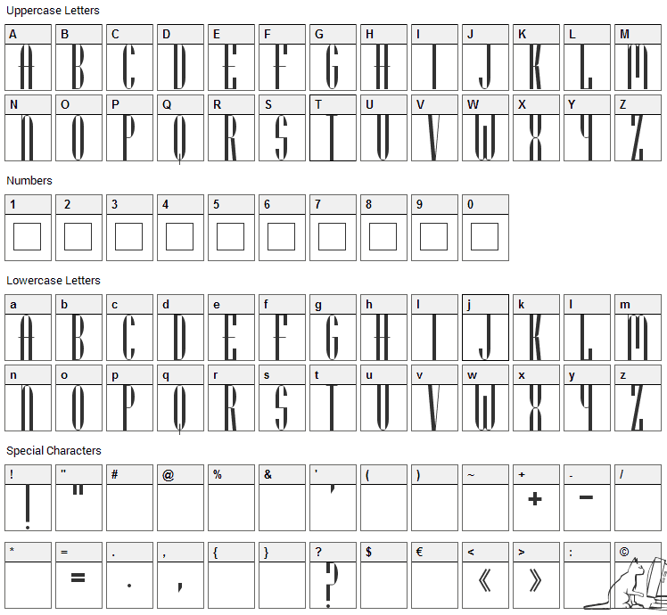 Utusi Star Font Character Map