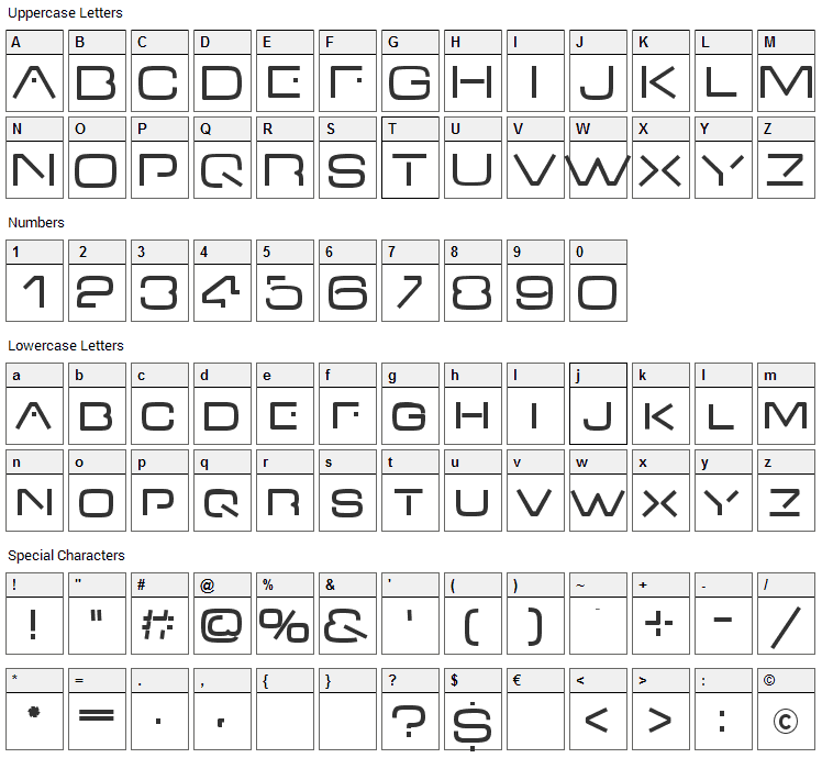 V-Dub Font Character Map