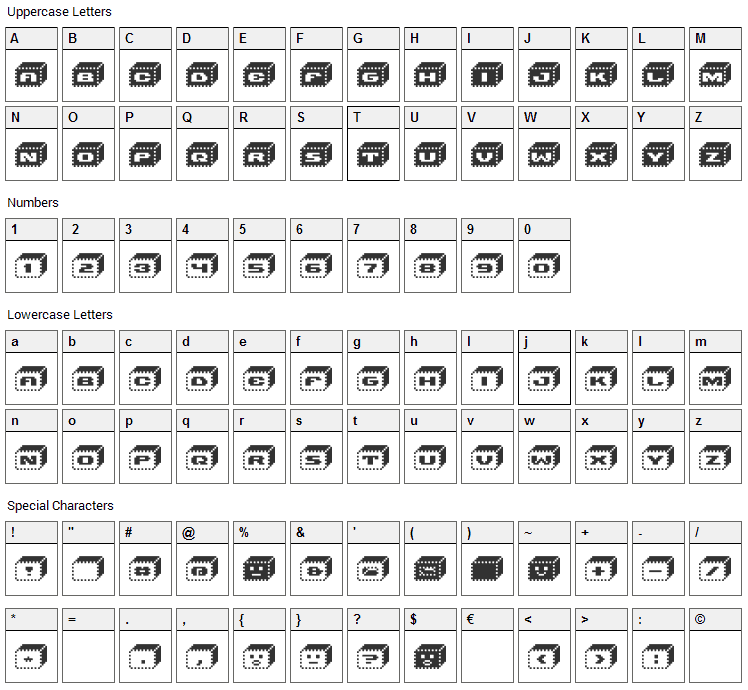 V5 Bloques Font Character Map