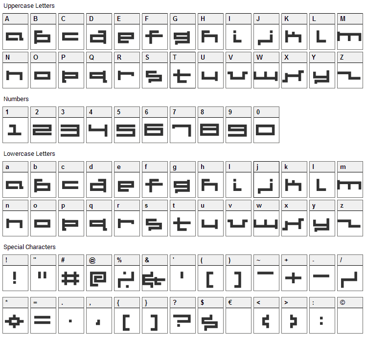 V5 Cuadra 2 Thick Font Character Map