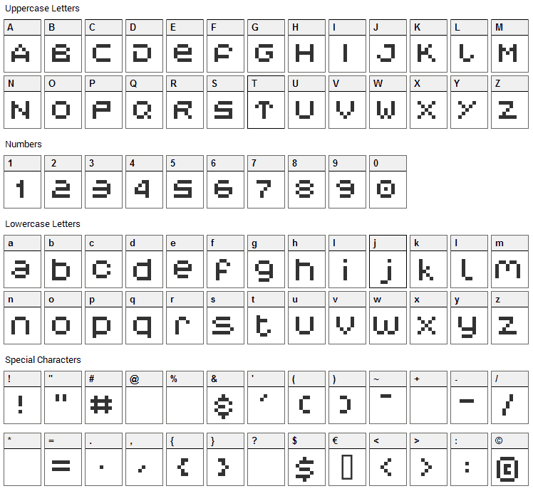 V5 Myopia Font Character Map