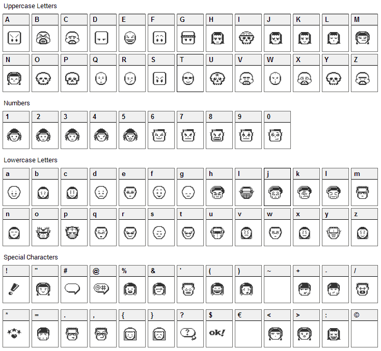 V5 Pixelpals Font Character Map