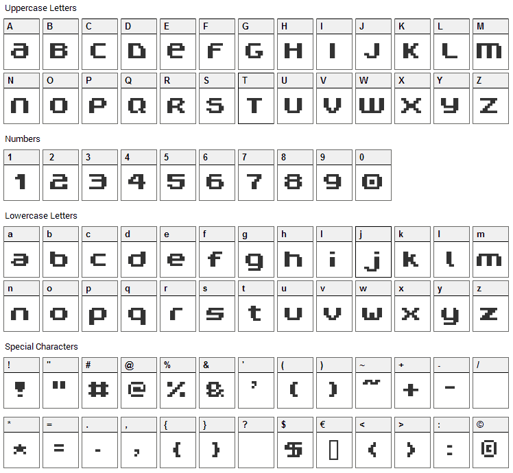 V5 Prophit Non Font Character Map