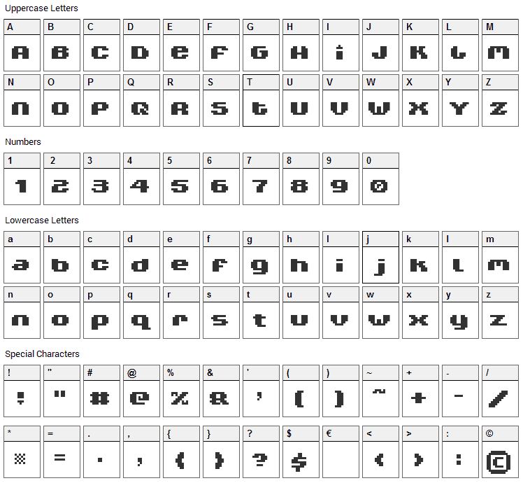 V5 Xtender Font Character Map