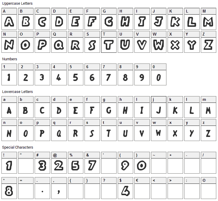 Vacant Capz Font Character Map