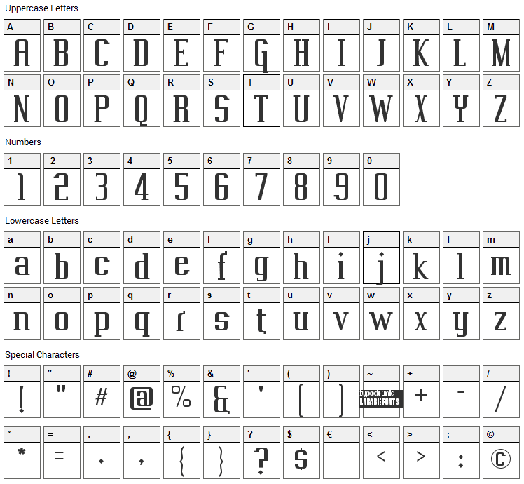 Vahika Font Character Map