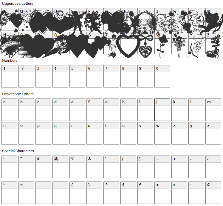 Valentine C Font Character Map