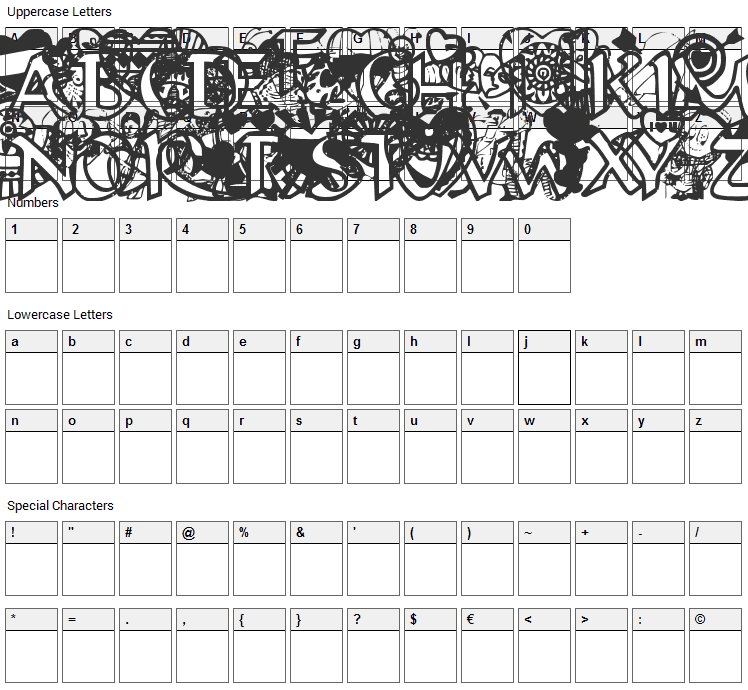 Valentine Hearts Font Character Map