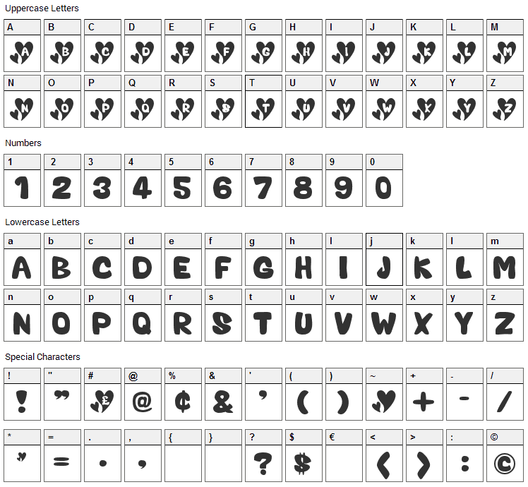 Valentine Tw Font Character Map