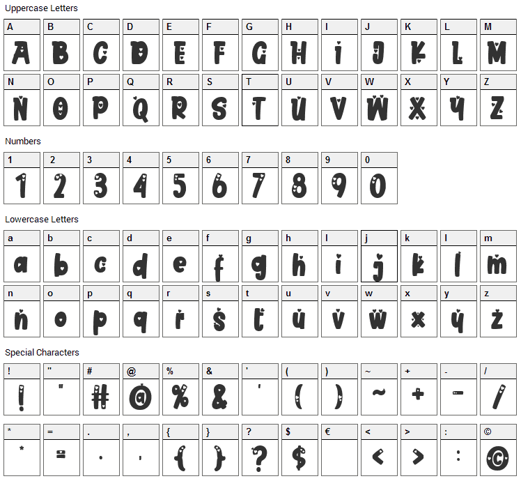 Valentine Whisper Font Character Map