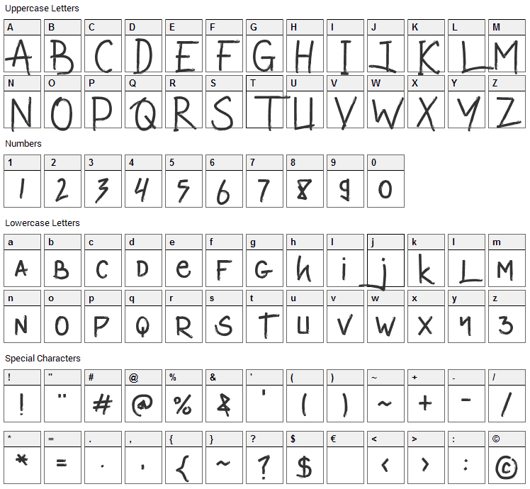 Valetta Man Font Character Map