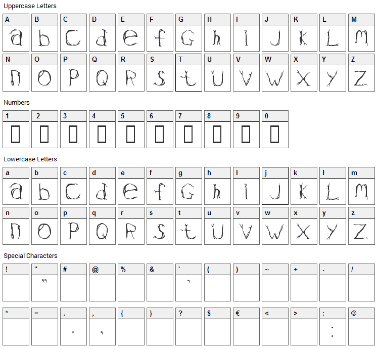 Valium Font Character Map