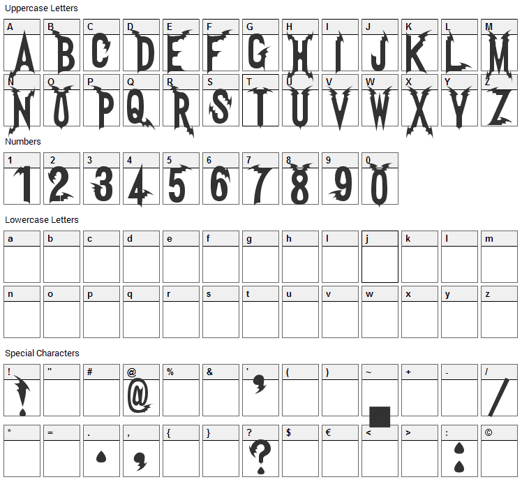 Vampire Font Character Map