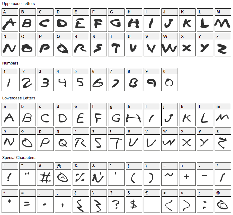 Vampire Games Font Character Map