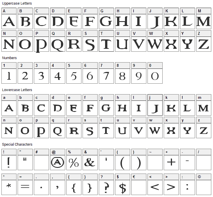 Vampire Revised Font Character Map