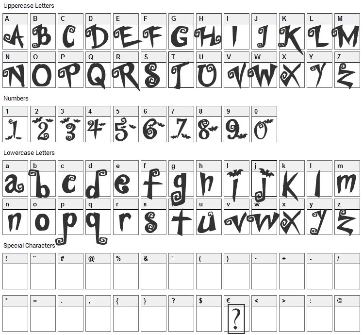 Vampirina Font Character Map