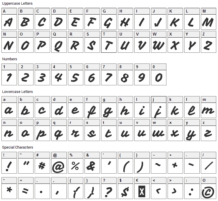 Vampiro One Font Character Map