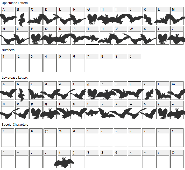 Vampyr Bats Font Character Map