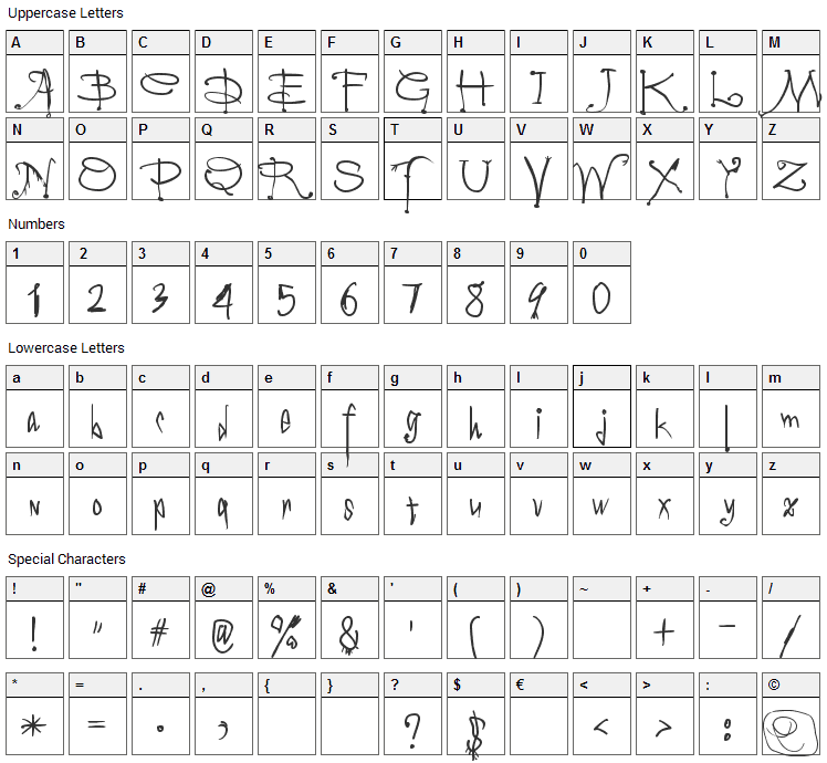 Vampyriqua Font Character Map