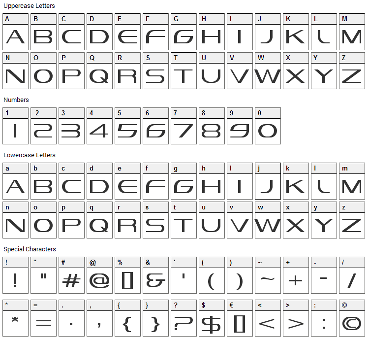 Vandiana Platin Font Character Map