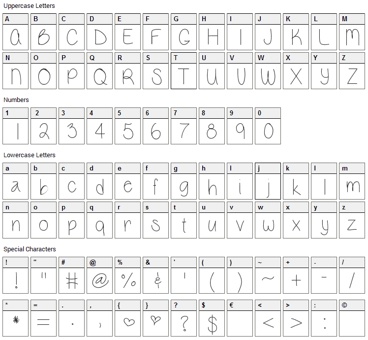 Vanessa Marie Font Character Map