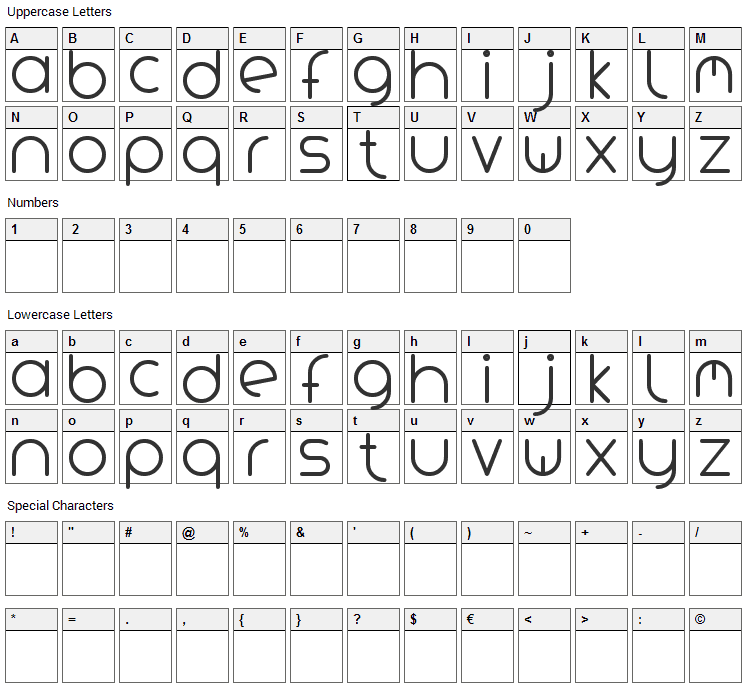 Variada Font Character Map