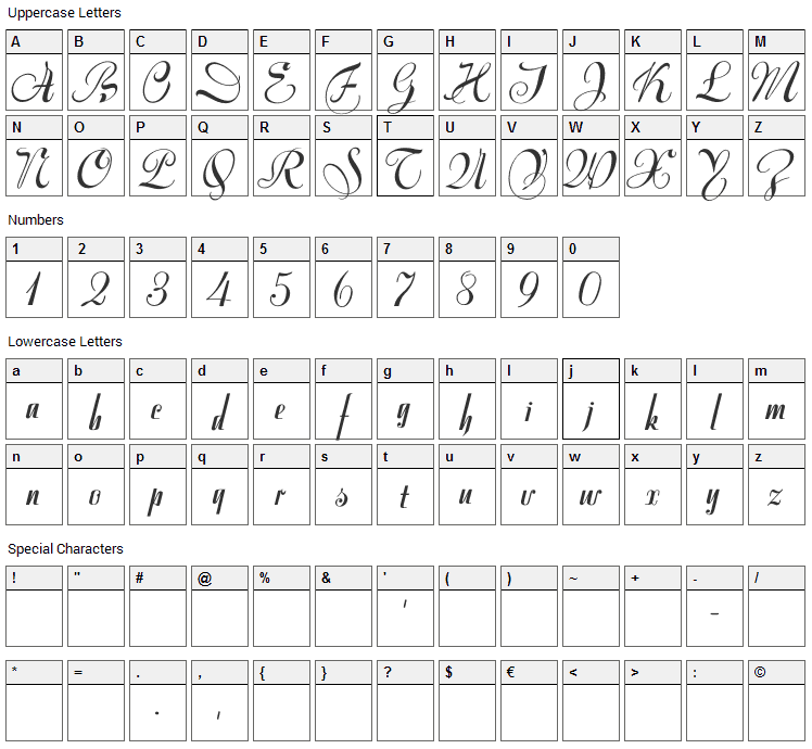 Variante Initials Font Character Map
