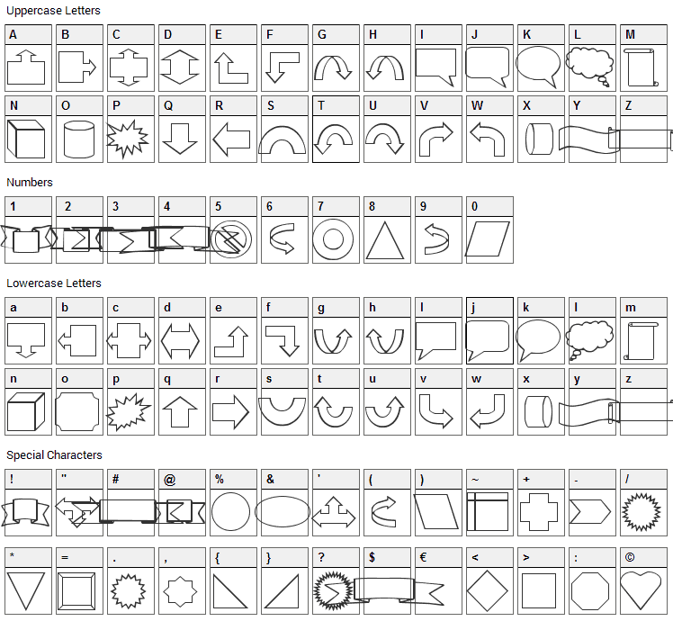 VariShapes Font Character Map