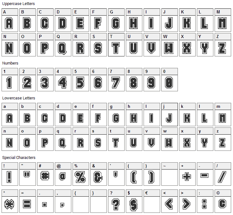 Varsity Font Character Map