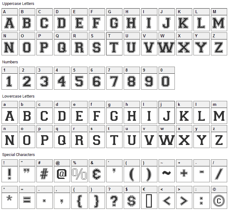 Varsity Regular Font Character Map