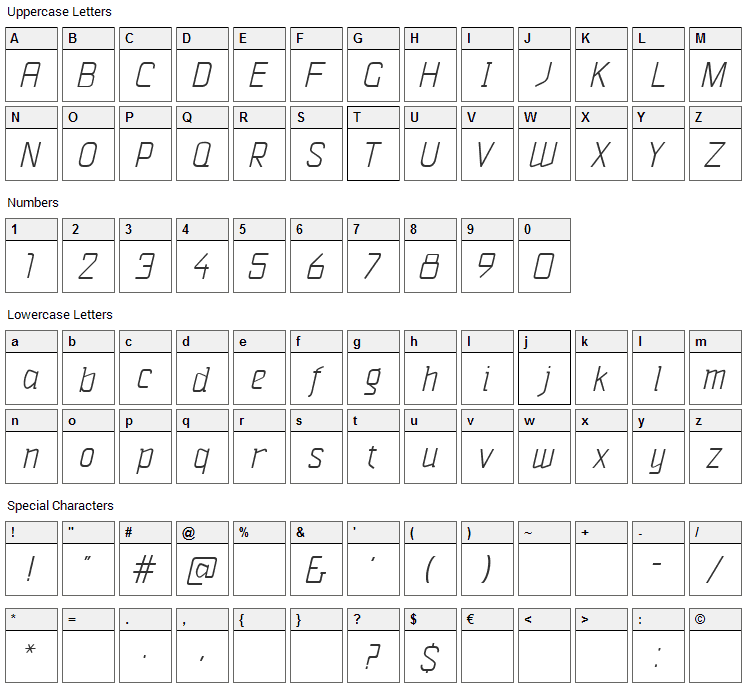 Vazari Sans Serif Font Character Map