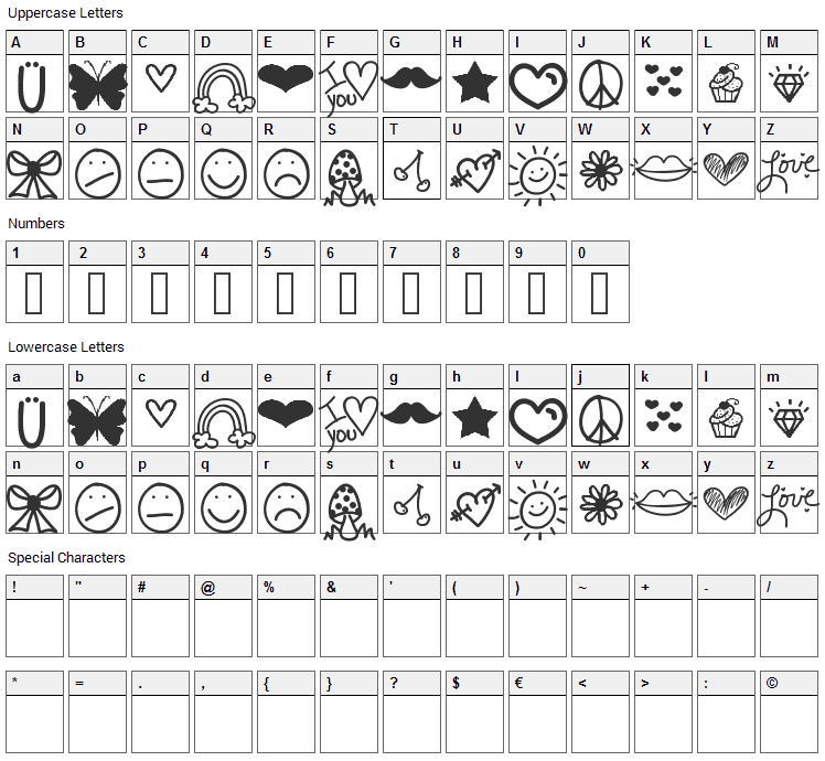 VBdings Font Character Map