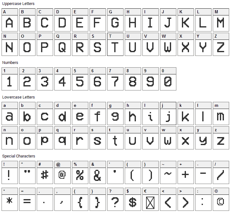 VCR OSD Mono Font Character Map