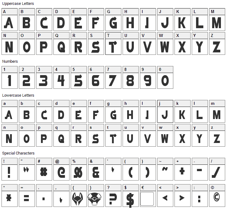 Vector Sigma Font Character Map