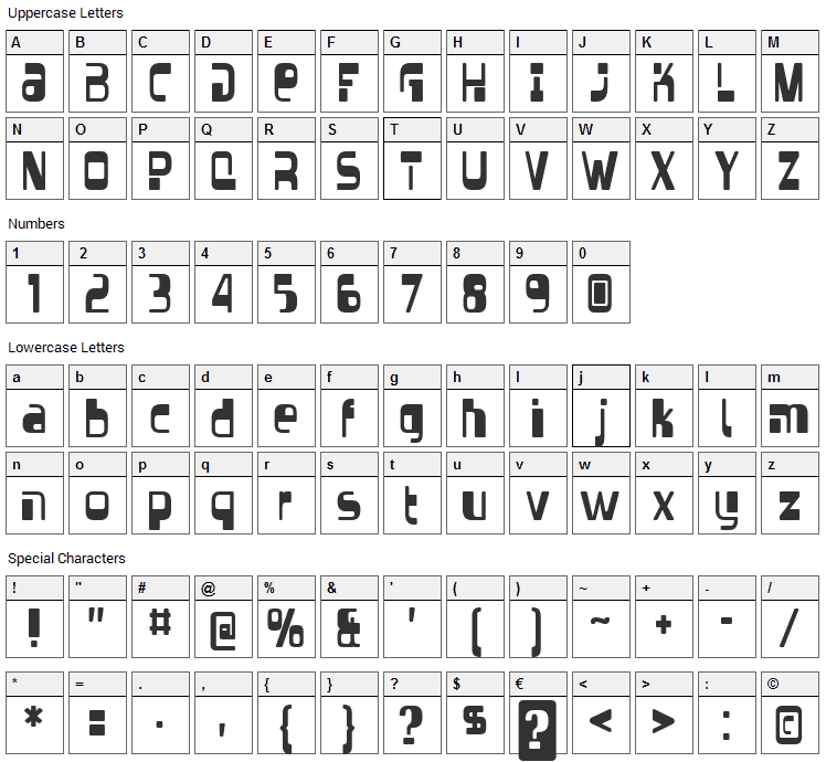 Vectroid Font Character Map